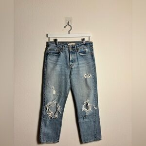 Levi’s Premium Wedgie Straight distressed light-medium wash jeans